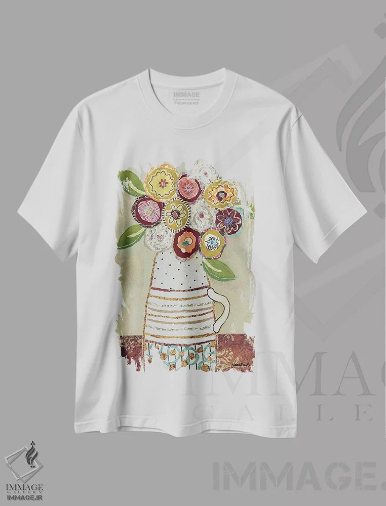 تیشرت سفید طرح دار – تیشرت طبیعت بی جان ,شکوفه صبحگاه کلاسیک اثر جیمی موراث فروشگاه ایماژ