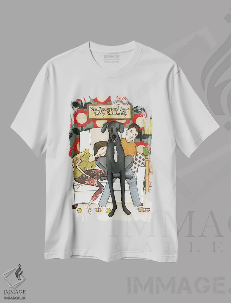 تیشرت سفید طرح دار – تیشرت طنز سگ ها ,ترکاندن توپ اثر جیمی موراث immage.ir