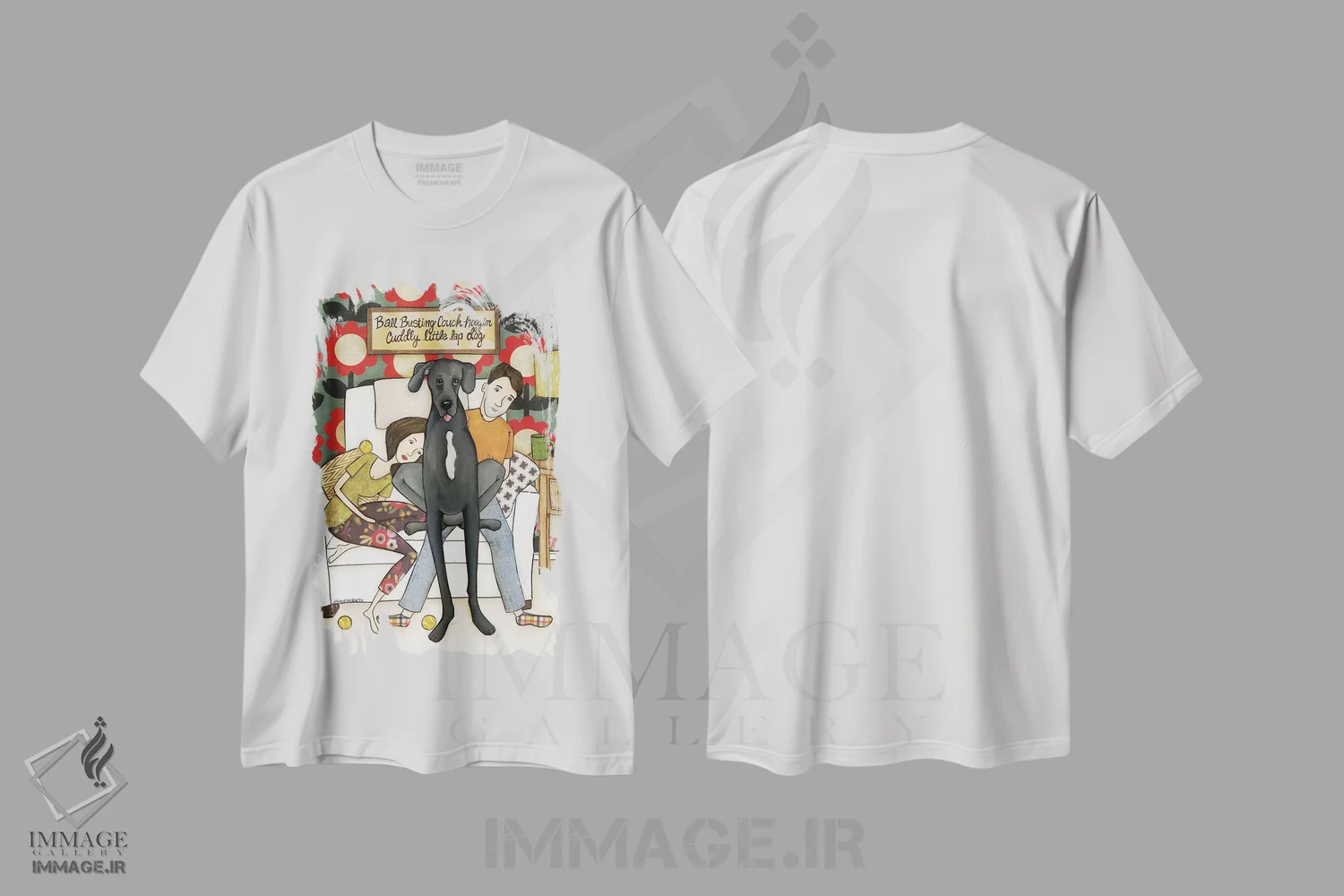 تیشرت سفید طرح دار – تیشرت طنز سگ ها ,ترکاندن توپ اثر جیمی موراث immage.ir