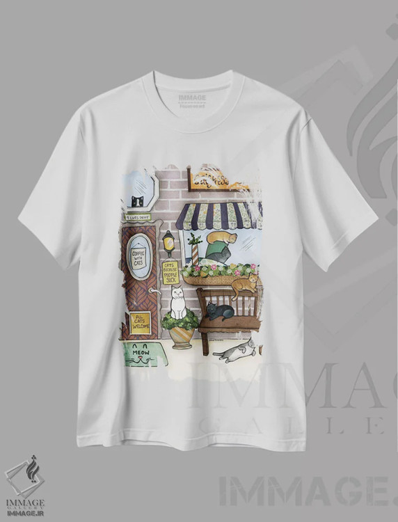تیشرت سفید طرح دار – تیشرت گربه ,گربه ها اثر جیمی موراث immage.ir