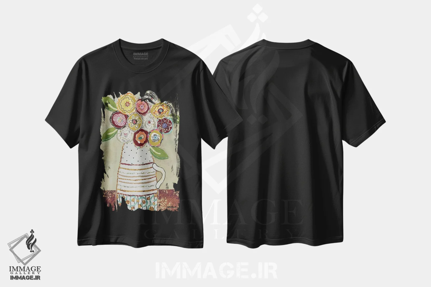 تیشرت مشکی طرح دار – تیشرت طبیعت بی جان ,شکوفه صبحگاه کلاسیک اثر جیمی موراث immage.ir
