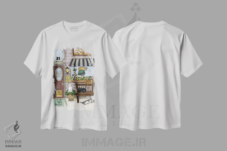 تیشرت سفید طرح دار – تیشرت گربه ,گربه ها اثر جیمی موراث immage.ir