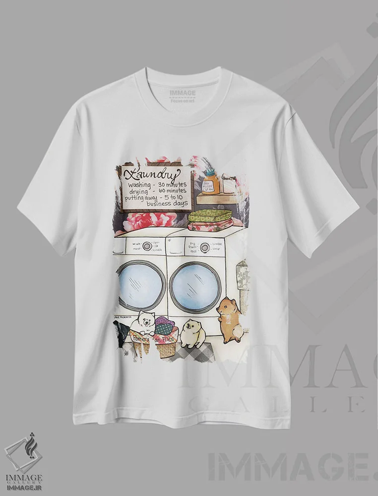 تیشرت سفید طرح دار – تیشرت طنز حیوانات ,تل های پامرانین اثر جیمی موراث فروشگاه ایماژ