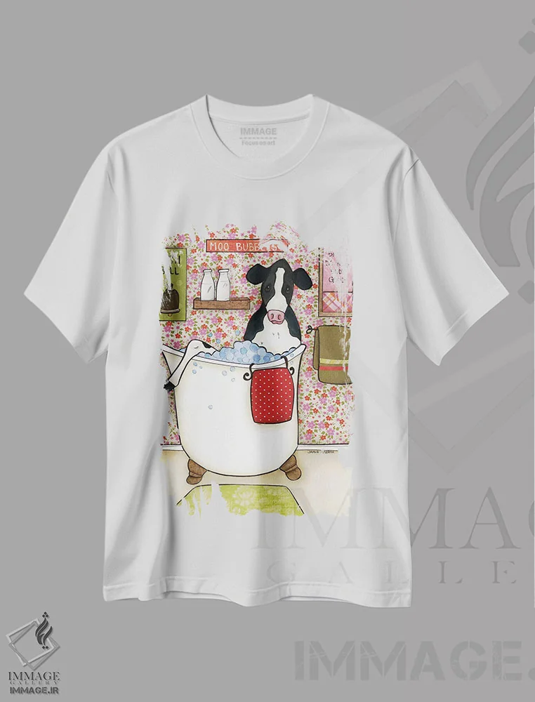 تیشرت سفید طرح دار – تیشرت طنز حیوانات ,حباب های گاو اثر جیمی موراث فروشگاه ایماژ