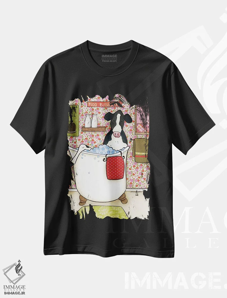 تیشرت مشکی طرح دار – تیشرت طنز حیوانات ,حباب های گاو اثر جیمی موراث immage.ir