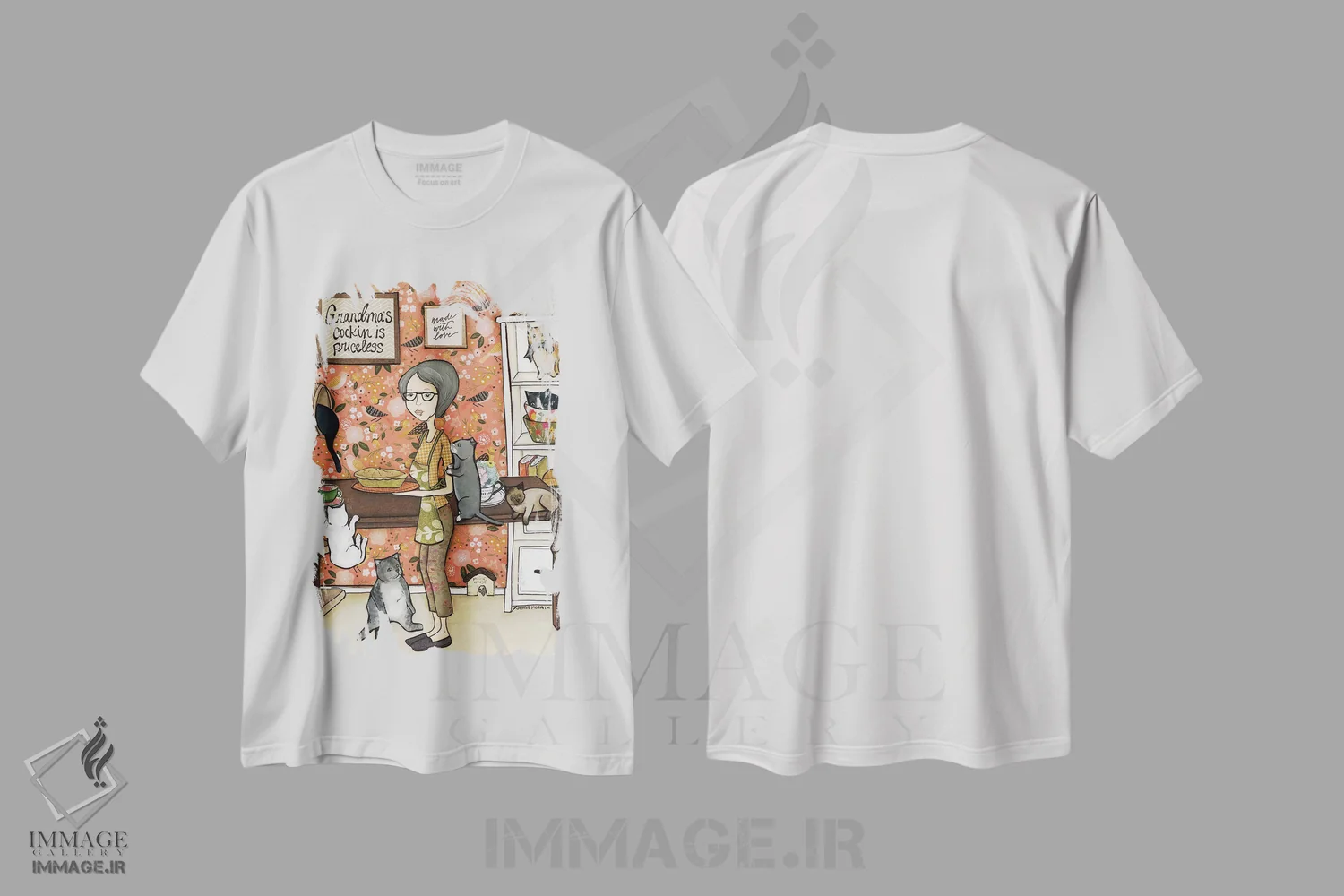 تیشرت سفید طرح دار – تیشرت هنری ,آشپزی مادربزرگ اثر جیمی موراث immage.ir