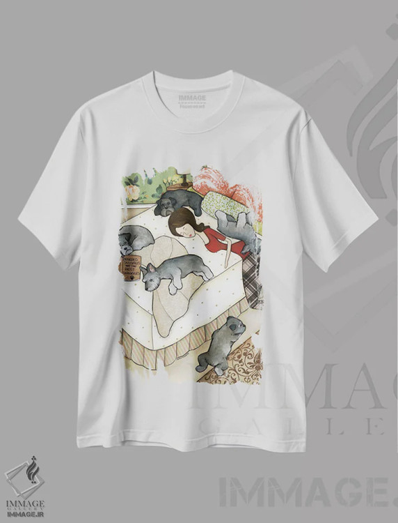 تیشرت سفید طرح دار – تیشرت سگ شنوزر ,آغوش های ریشو اثر جیمی موراث immage.ir