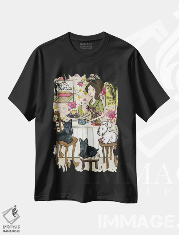 تیشرت مشکی طرح دار – تیشرت حیوانات ,اسکاتی ها و گیلاس ها اثر جیمی موراث فروشگاه ایماژ