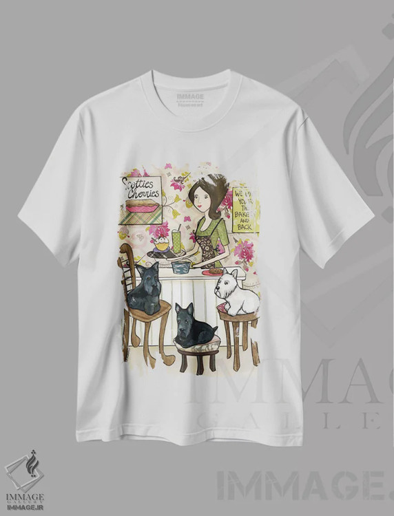 تیشرت سفید طرح دار – تیشرت حیوانات ,اسکاتی ها و گیلاس ها اثر جیمی موراث immage.ir