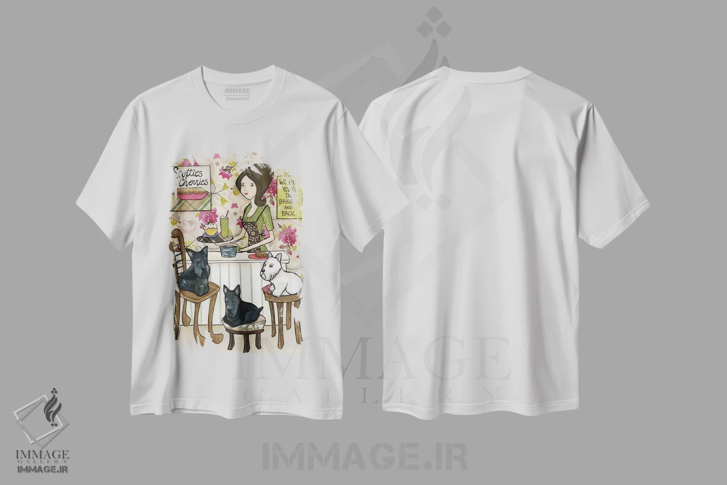 تیشرت سفید طرح دار – تیشرت حیوانات ,اسکاتی ها و گیلاس ها اثر جیمی موراث immage.ir
