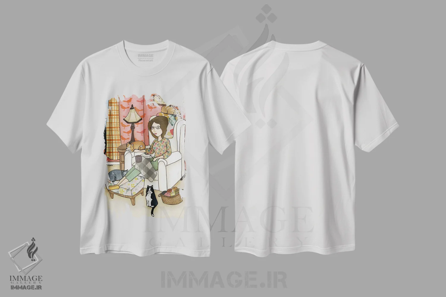 تیشرت سفید طرح دار – تیشرت گربه ,خیلی خوشحالم اثر جیمی موراث فروشگاه ایماژ