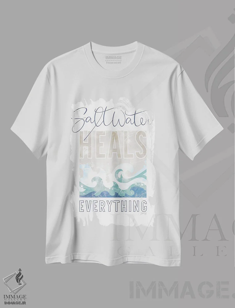 تیشرت سفید طرح دار – تیشرت انگیزشی ,آب شور همه چیز را درمان می کند I اثر مارلا ری immage.ir