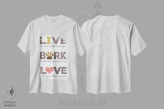 تیشرت سفید طرح دار – تیشرت Bark ,Bark, Love,زندگی کن، واق بزن، عاشق باش اثر مارلا ری immage.ir