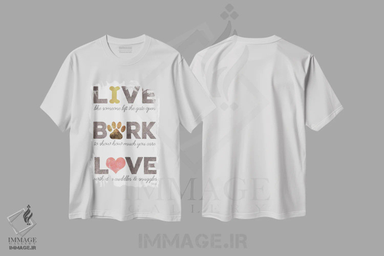 تیشرت سفید طرح دار – تیشرت Bark ,Bark, Love,زندگی کن، واق بزن، عاشق باش اثر مارلا ری immage.ir
