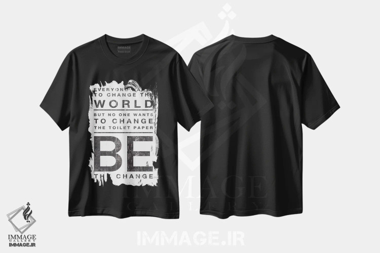 تیشرت مشکی طرح دار – تیشرت تایپوگرافی ,همه می خواهند دنیا را تغییر دهند اثر مارلا ری فروشگاه ایماژ