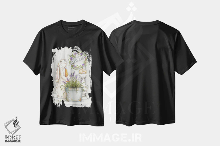 تیشرت مشکی طرح دار – تیشرت حیوانات ,خرگوش خوش آمدگو اثر مری آن جون immage.ir