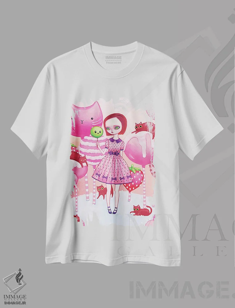 تیشرت سفید طرح دار – تیشرت فانتزی ,در سرزمین کیک پاپ ها و گربه ها اثر ملانی شولتز immage.ir