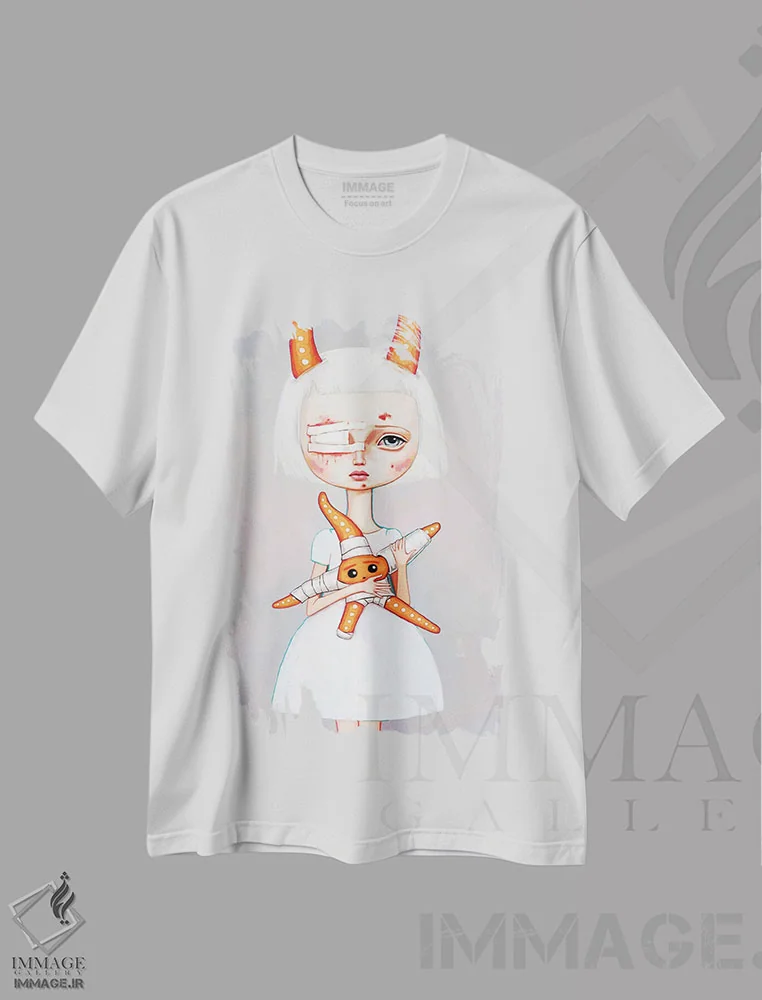 تیشرت سفید طرح دار – تیشرت طبیعت ,پرستار ستاره دریایی اثر ملانی شولتز immage.ir