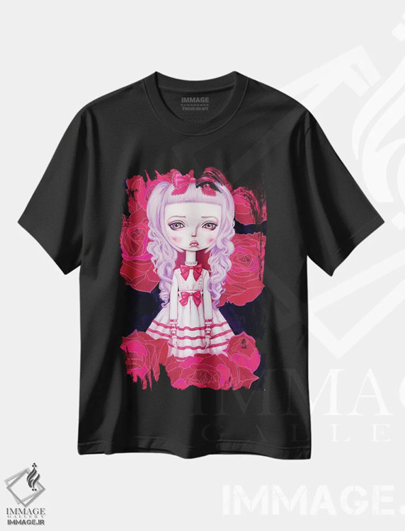 تیشرت مشکی طرح دار – تیشرت هنری ,رز لولیتا شیرین اثر ملانی شولتز immage.ir