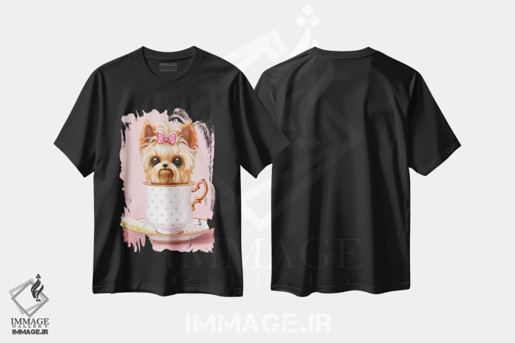 تیشرت مشکی طرح دار – تیشرت حیوانات ,یورکی داخل فنجان چای اثر ملانی شولتز فروشگاه ایماژ