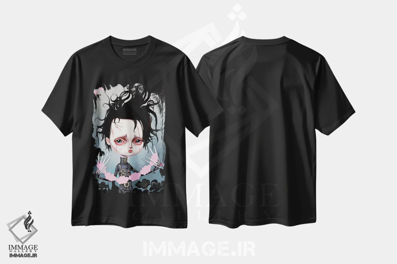 تیشرت مشکی طرح دار – تیشرت فیلم ,ادوارد دست قیچی اثر ملانی شولتز فروشگاه ایماژ