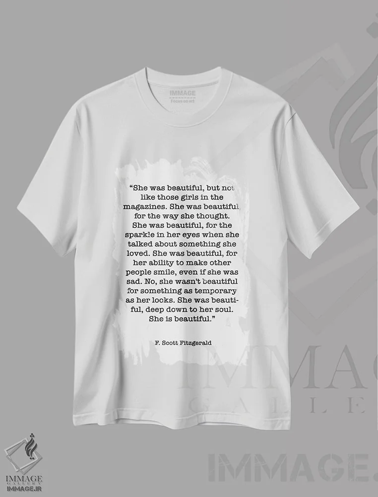 تیشرت سفید طرح دار – تیشرت مینیمال ,جمله ای از فیتزجرالد اثر مامبو آرت استودیو فروشگاه ایماژ