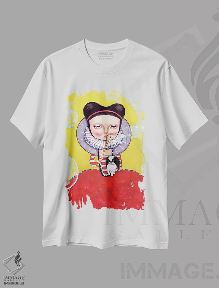 تیشرت سفید طرح دار – تیشرت هنری ,دختری که حباب می ساخت اثر ملانی شولتز immage.ir