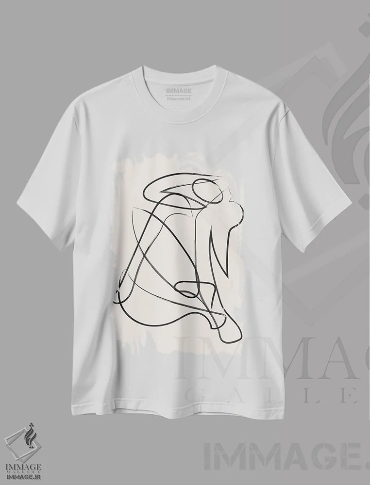 تیشرت سفید طرح دار – تیشرت مینیمال ,شکل انسان با خطوط تجزیه شده طبیعی اثر مامبو آرت استودیو فروشگاه ایماژ