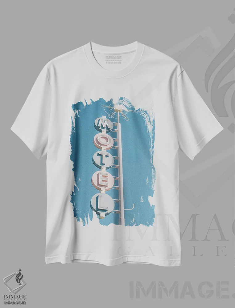 تیشرت سفید طرح دار – تیشرت وینتیج ,عکس تابلوی قدیمی متل اثر مامبو آرت استودیو immage.ir