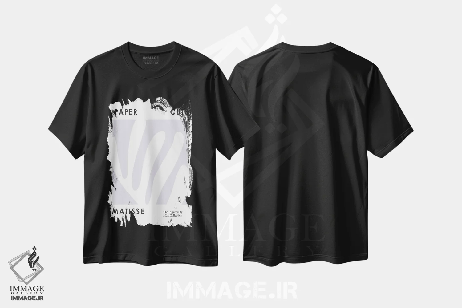 تیشرت مشکی طرح دار – تیشرت انتزاعی ,کاغذ بُری انتزاعی بنفشه ای اثر مامبو آرت استودیو فروشگاه ایماژ