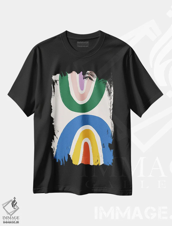 تیشرت مشکی طرح دار – تیشرت فانتزی ,رنگین کمان دوتایی با مدادشمعی اثر مامبو آرت استودیو immage.ir