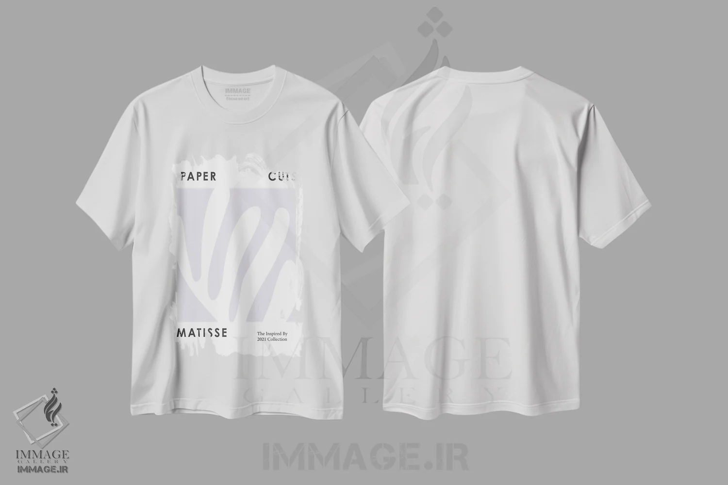 تیشرت سفید طرح دار – تیشرت انتزاعی ,کاغذ بُری انتزاعی بنفشه ای اثر مامبو آرت استودیو immage.ir