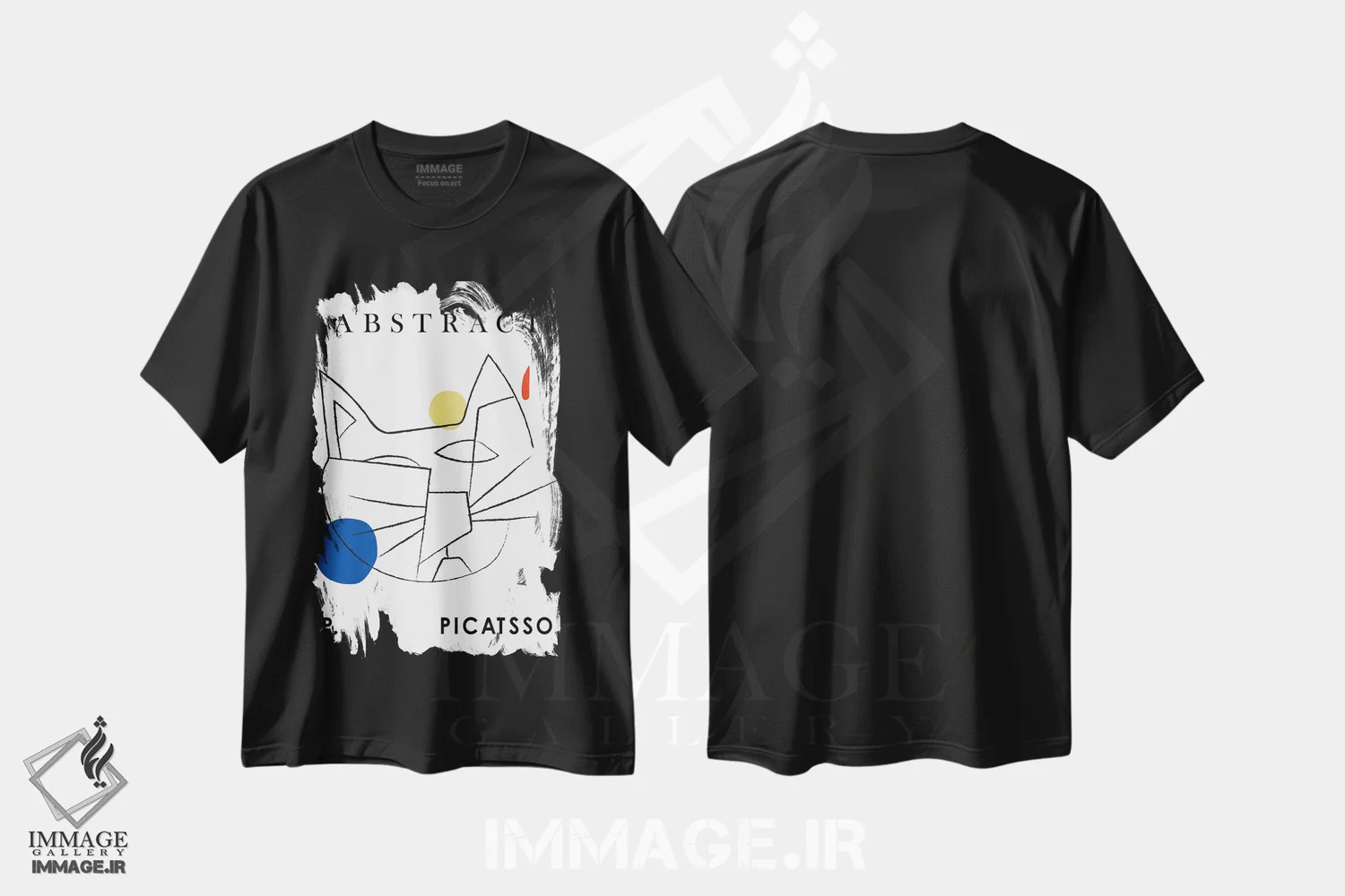 تیشرت مشکی طرح دار – تیشرت حیوانات ,گربه پیکاتسو هنر خطی اثر مامبو آرت استودیو فروشگاه ایماژ