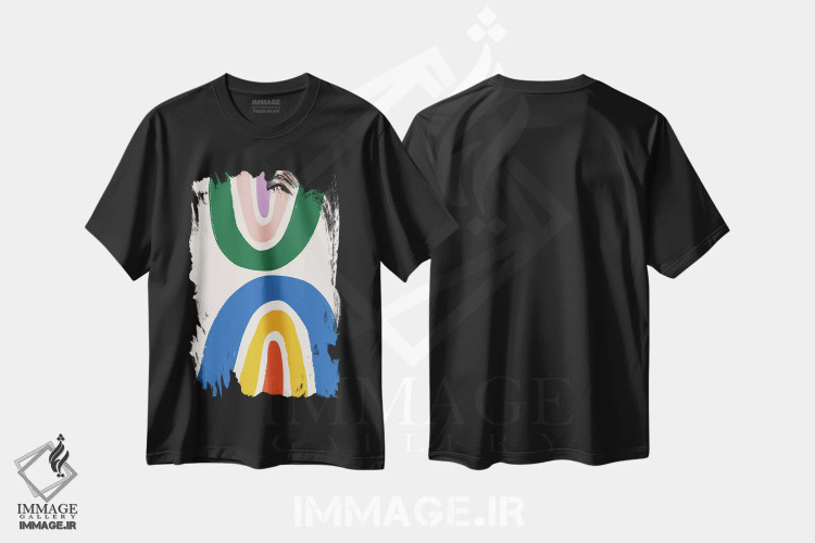 تیشرت مشکی طرح دار – تیشرت فانتزی ,رنگین کمان دوتایی با مدادشمعی اثر مامبو آرت استودیو immage.ir