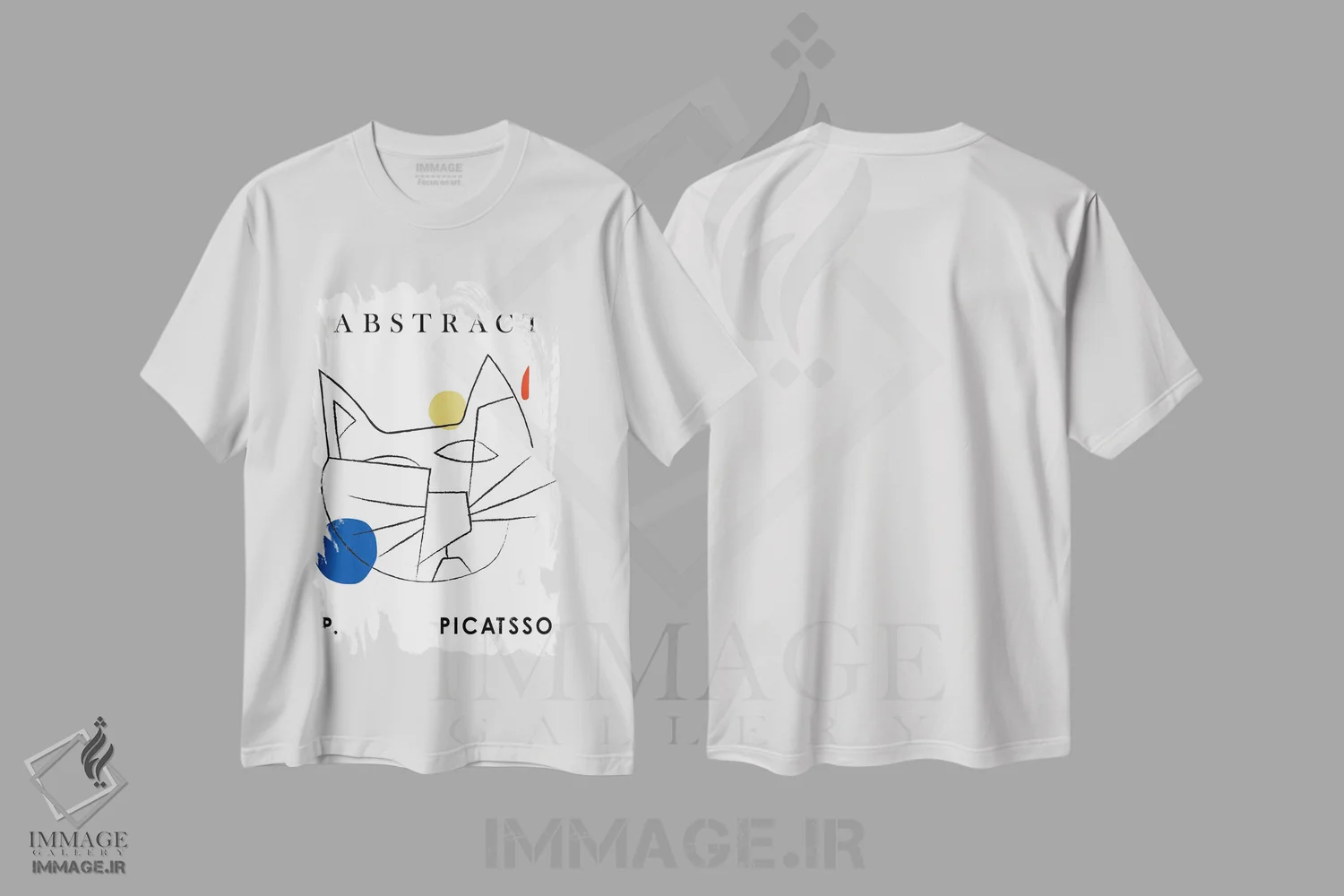 تیشرت سفید طرح دار – تیشرت حیوانات ,گربه پیکاتسو هنر خطی اثر مامبو آرت استودیو immage.ir