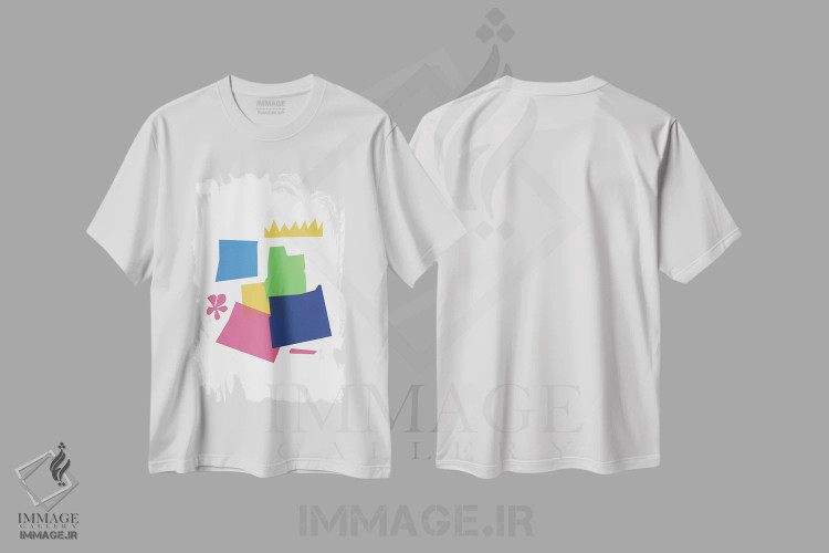 تیشرت سفید طرح دار – تیشرت انتزاعی ,اشکال انتزاعی بُرش خورده اثر مامبو آرت استودیو immage.ir