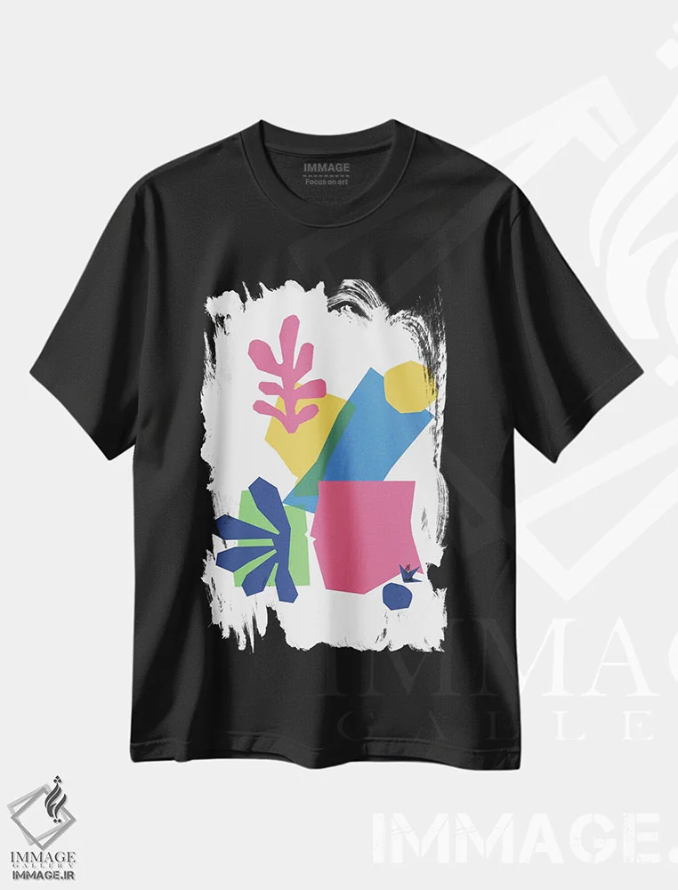تیشرت مشکی طرح دار – تیشرت هنری ,اشکال انتزاعی اثر مامبو آرت استودیو فروشگاه ایماژ