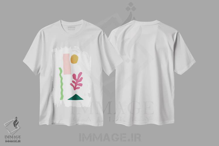 تیشرت سفید طرح دار – تیشرت طبیعت ,اشکال انتزاعی گیاهی اثر مامبو آرت استودیو immage.ir