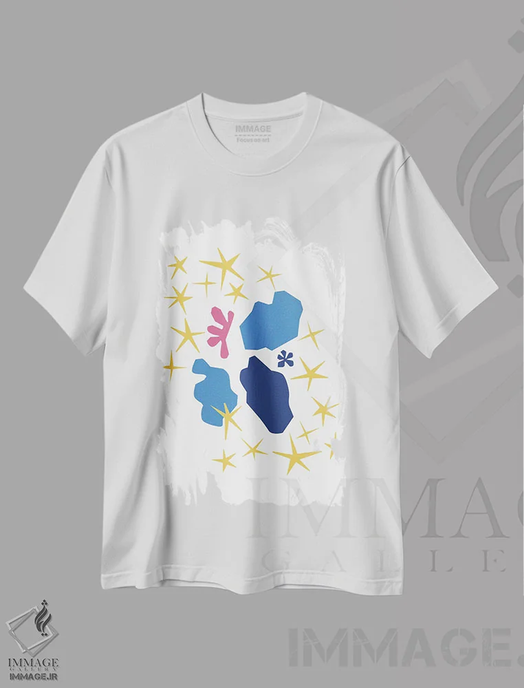 تیشرت سفید طرح دار – تیشرت مینیمال ,ستاره های بُرش خورده اثر مامبو آرت استودیو فروشگاه ایماژ
