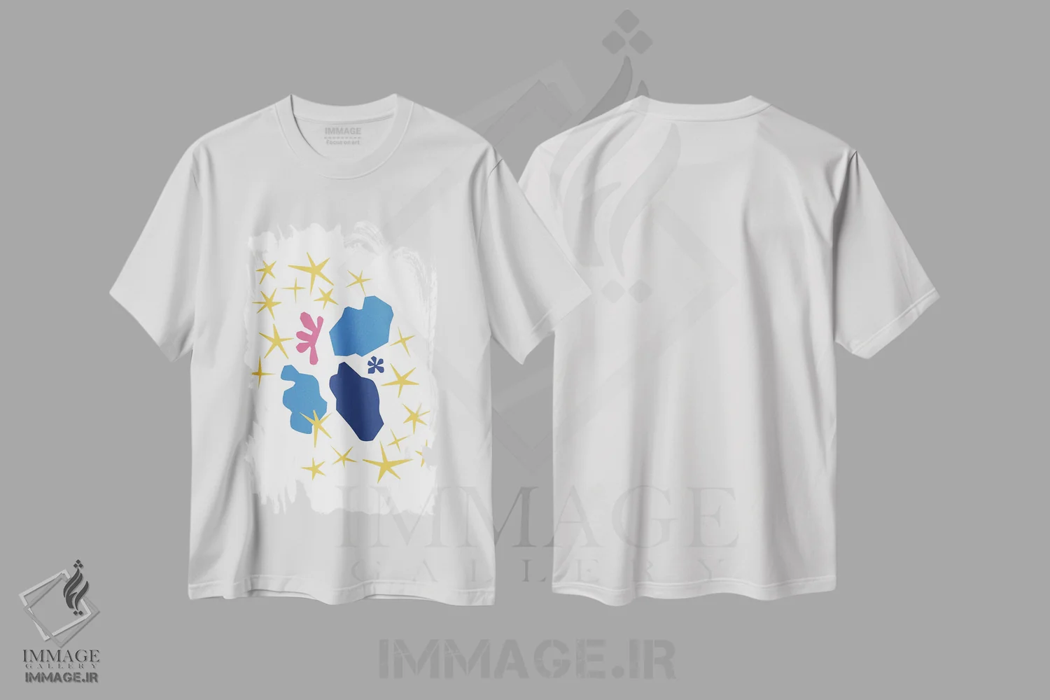 تیشرت سفید طرح دار – تیشرت مینیمال ,ستاره های بُرش خورده اثر مامبو آرت استودیو فروشگاه ایماژ