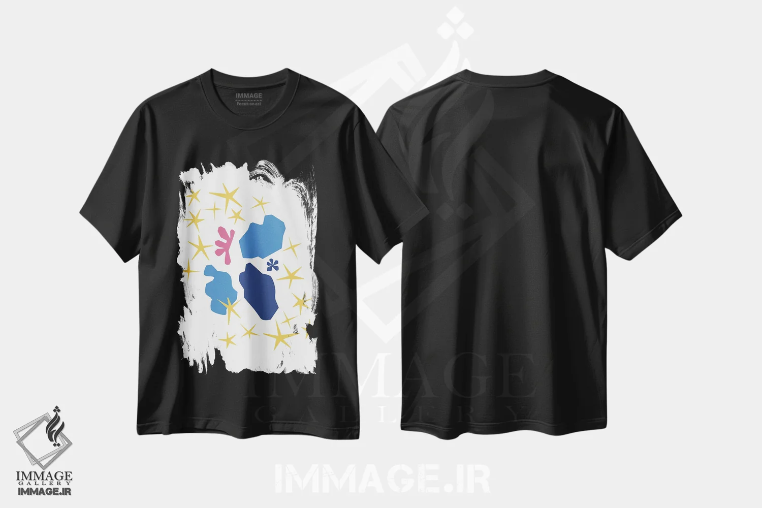 تیشرت مشکی طرح دار – تیشرت مینیمال ,ستاره های بُرش خورده اثر مامبو آرت استودیو immage.ir