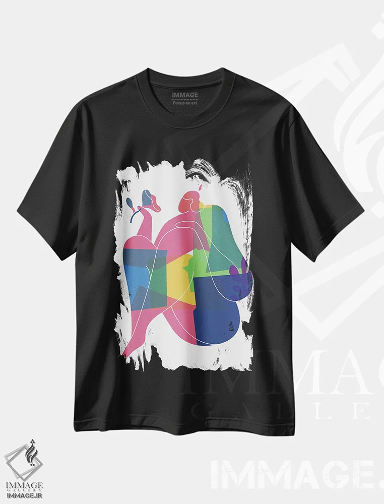 تیشرت مشکی طرح دار – تیشرت هنری ,انحناهای بدن زن اثر مامبو آرت استودیو immage.ir