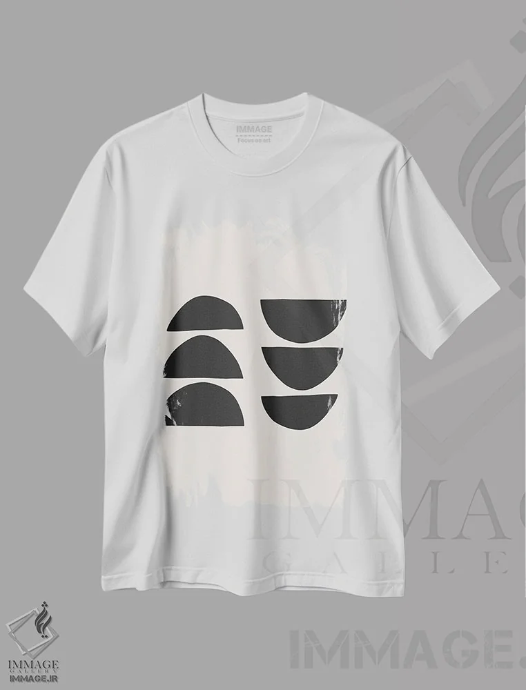 تیشرت سفید طرح دار – تیشرت انتزاعی ,کاسه های روی هم انتزاعی اثر مامبو آرت استودیو فروشگاه ایماژ