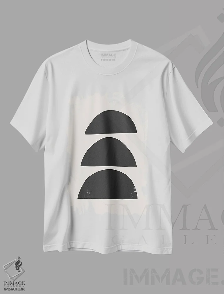 تیشرت سفید طرح دار – تیشرت انتزاعی ,کاسه های نیم دایره انتزاعی اثر مامبو آرت استودیو immage.ir