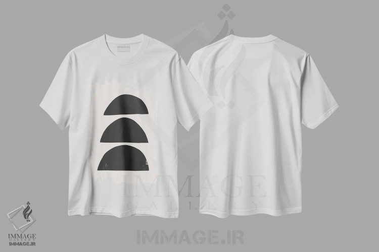 تیشرت سفید طرح دار – تیشرت انتزاعی ,کاسه های نیم دایره انتزاعی اثر مامبو آرت استودیو immage.ir