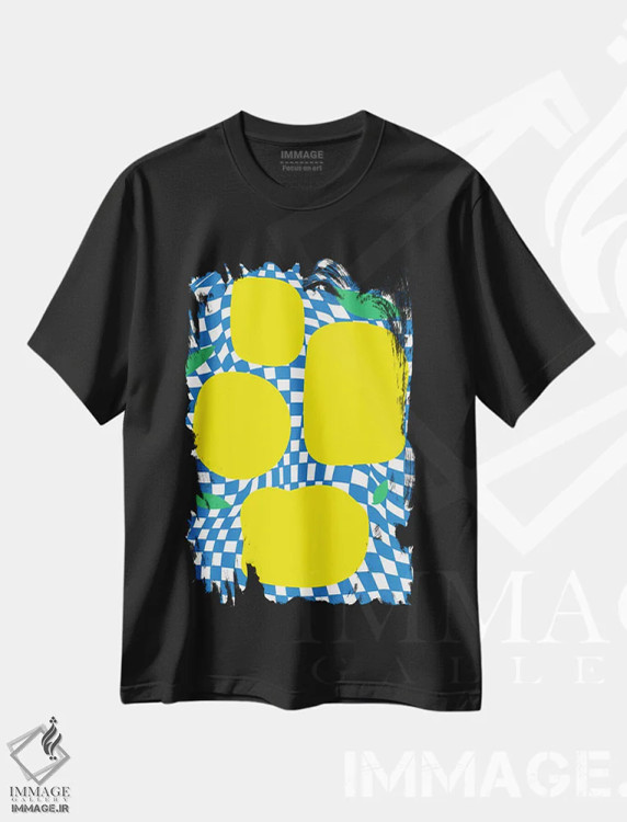 تیشرت مشکی طرح دار – تیشرت تابستانی ,مربع بندی پاستلی لیموهای آبی اثر مامبو آرت استودیو immage.ir