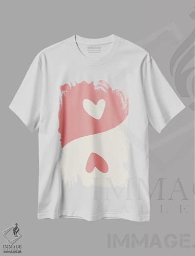 تیشرت سفید طرح دار – تیشرت مینیمال ,قلب های صورتی یین و یانگ اثر مامبو آرت استودیو فروشگاه ایماژ