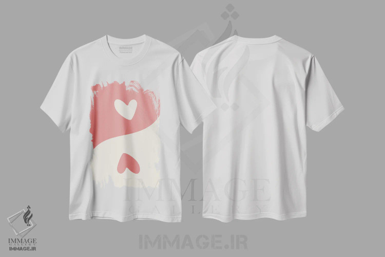 تیشرت سفید طرح دار – تیشرت مینیمال ,قلب های صورتی یین و یانگ اثر مامبو آرت استودیو فروشگاه ایماژ