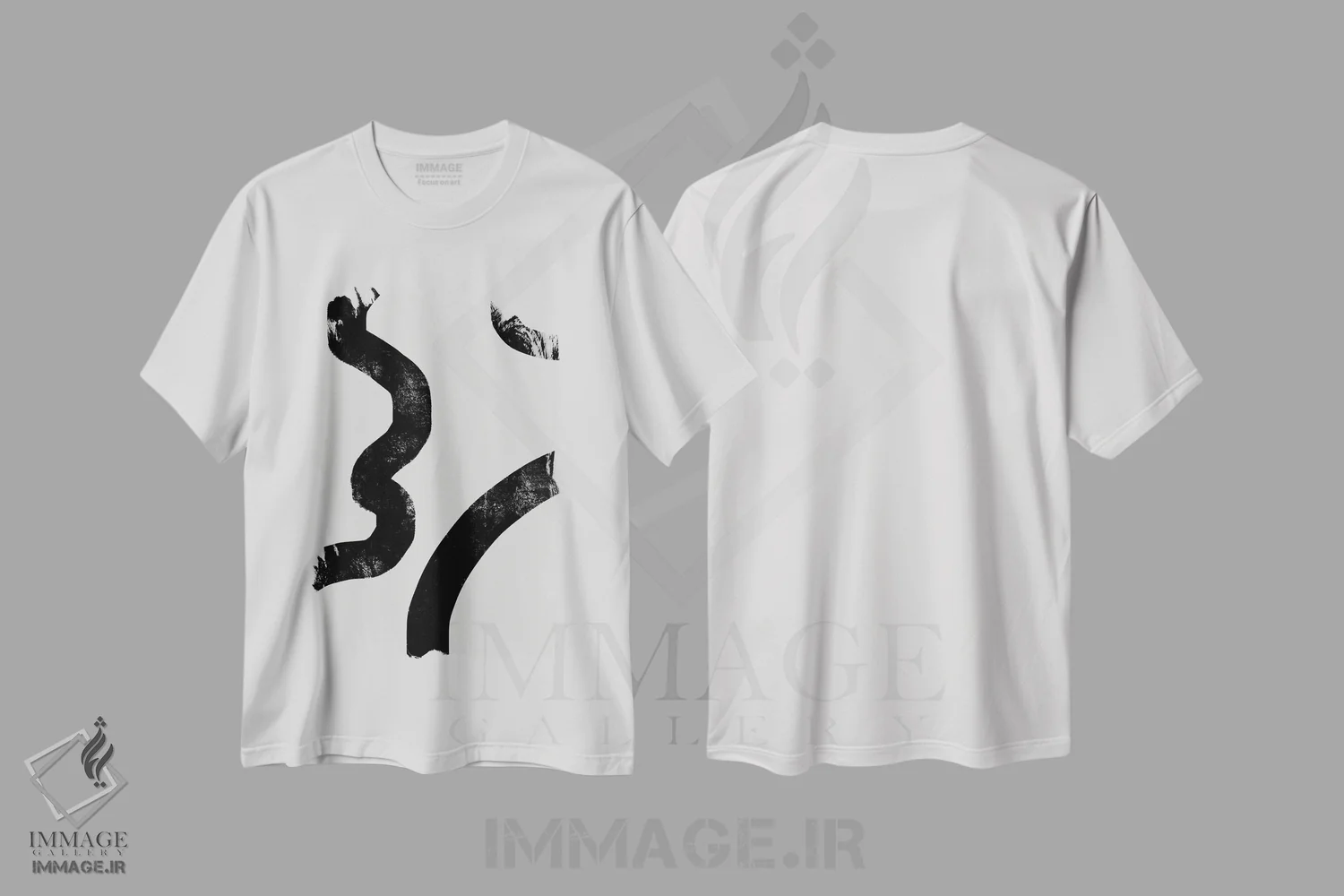تیشرت سفید طرح دار – تیشرت انتزاعی ,بیان انتزاعی تک رنگ اثر مامبو آرت استودیو immage.ir