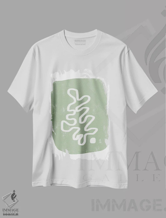 تیشرت سفید طرح دار – تیشرت طبیعت ,برگ گیاه منحنی مریم گلی اثر مامبو آرت استودیو immage.ir